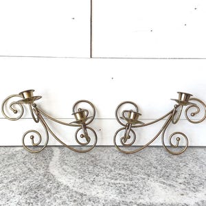 Vintage Pair of Home Interiors Gold Metal Wall Sconces With Double Candle Holder | Vintage Metal Candelabra Sconce | Candlestick Wall Sconce