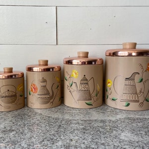 Vintage Ransburg Nesting Canister Set of 4 Rose Gold, Vintage Kitchen Pantry Storage, Cottagecore, Boho, French Country, Christmas Gift