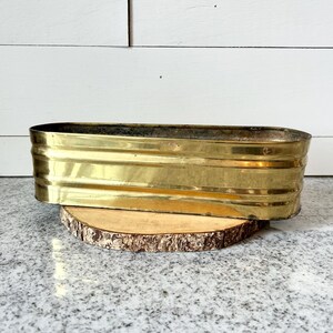 Vintage Brass Oval Planter with Ridged Details, Patina Plant Holder, Rustic Decorative Container for Mid-Century or Farmhouse Decor