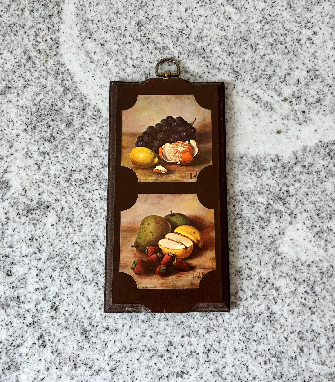Vintage Wood Wall Hanging Plaque With Fruit Still-life Art, Rustic Mid ...