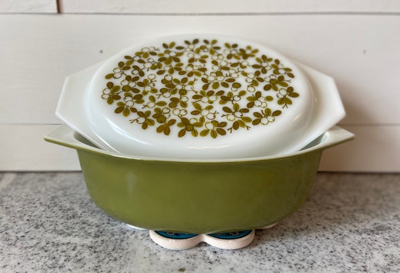 Verde Olives Green Vintage Pyrex Oval Casserole Dish Pattern Opal Lid 045 2.5 Quart 1960s MCM Mid century Farmhouse Cottage Etsy Canada