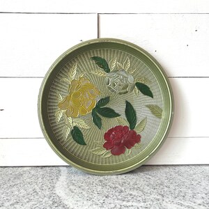 Vintage Embossed Floral Tray, Mid-Century Round Serving Tray with Colorful Peonies, Retro Kitchen, Shabby Display, Collectible Home Accent