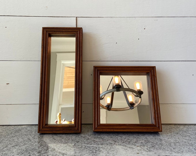 Vintage Wood Frame Mirror Wall Decor Set of 2 Rectangle & Etsy