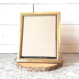 Vintage 8x10 Gold Picture Frame with Easel Back, Mid Century Style Tabletop Frame for Photos or Art, Classic Gold Foil Look with Black Trim