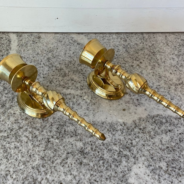 Pair of Vintage Solid Brass Wall Sconces Candle Holder, Elegant Swirl Vintage Brass Candelabra Sconces, Midcentury Wall Candlestick Sconce