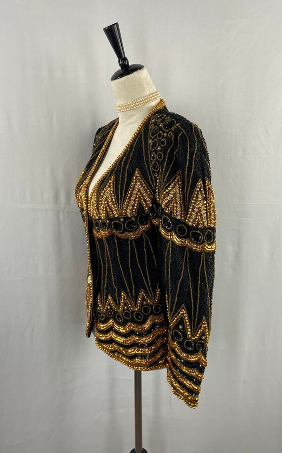 Vintage 1980s Sequined Blazer, Luxurious Black & … - image 8