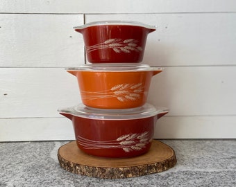 Autumn Harvest Vintage Pyrex Round Casserole Set of 6 Pieces | 1970s Pyrex Rust Orange 473 474 475 | Birthday Gift Christmas Gift