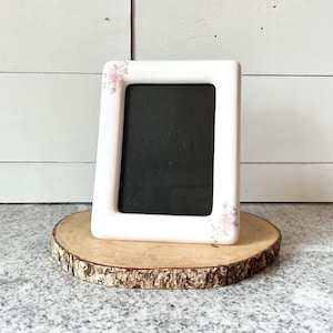 Vintage 5x7 Ceramic Photo Frame with Pink Flowers, Floral Picture Frame, Shabby Style, Cottagecore, Retro Home Décor, Farmhouse Chic Photo
