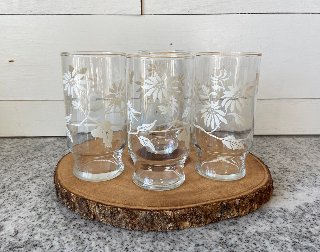 Vintage Tumbler Glasses Set of 4, Vintage Juice Glass Floral Meadow
