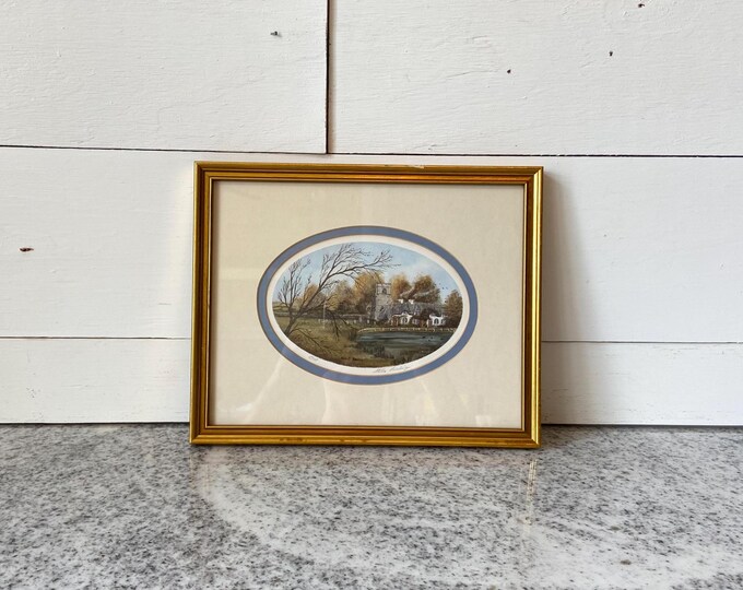 Vintage English Cottage Style Framed Print Signed Artwork, Serene