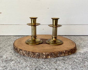 Vintage Brass Candle Holders, Antique-Style Ribbed Stem Taper Candle Holders with Patina Finish, Elegant Tabletop Decor for Home and Events