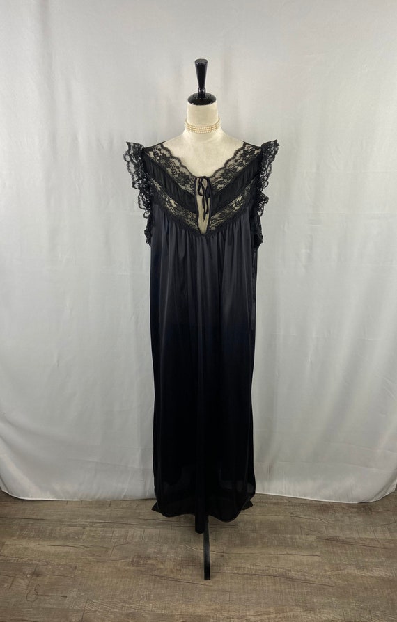 Vintage Starburst Black Lace Nightgown Size 22W, … - image 1