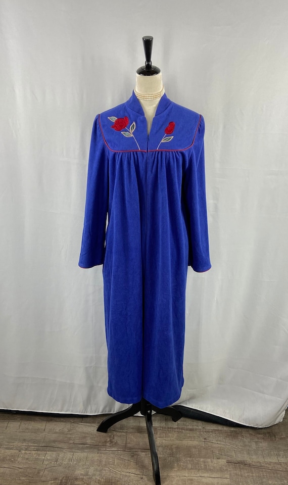 Vintage APPEL Royal Blue Embroidered Zip Front Rob