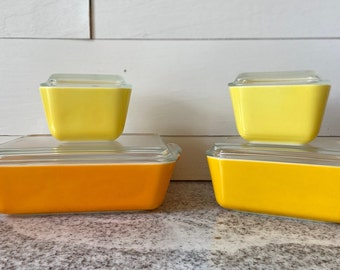 Daisy or Citrus Vintage Pyrex Complete Refrigerator Set 8 Pieces | 501 502 503 1960s Orange Yellow Fridge Farmhouse Cottage Space Saver