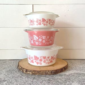 Gooseberry Pink Vintage Pyrex Round Casserole Dish Set 6 Pieces