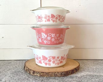 Gooseberry Pink Vintage Pyrex Round Casserole Dish Set 6 Pieces