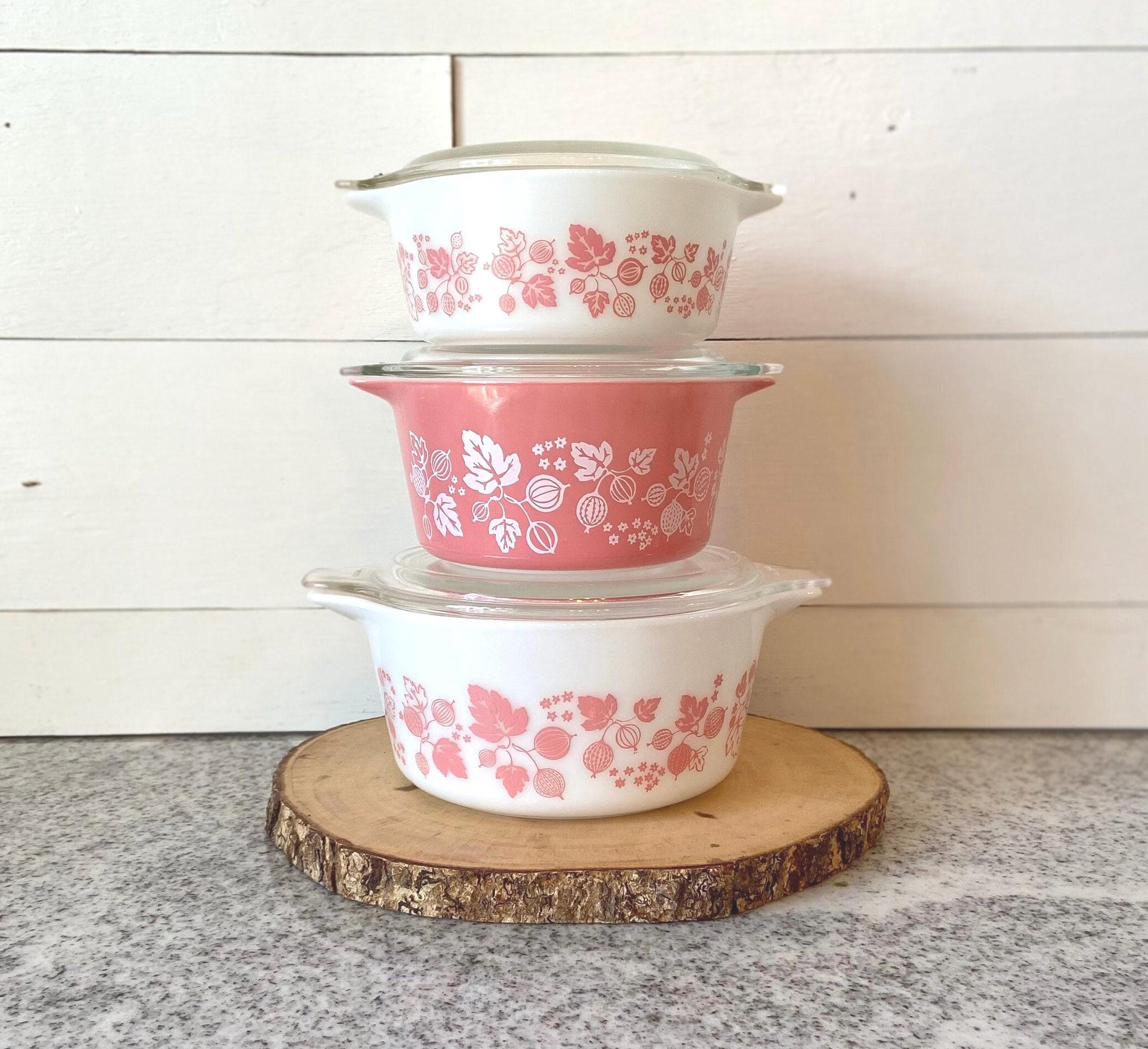 Gooseberry Pink Vintage Pyrex Round Casserole Dish Set 6 Pieces
