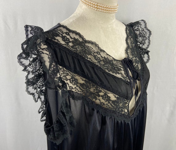 Vintage Starburst Black Lace Nightgown Size 22W, … - image 3