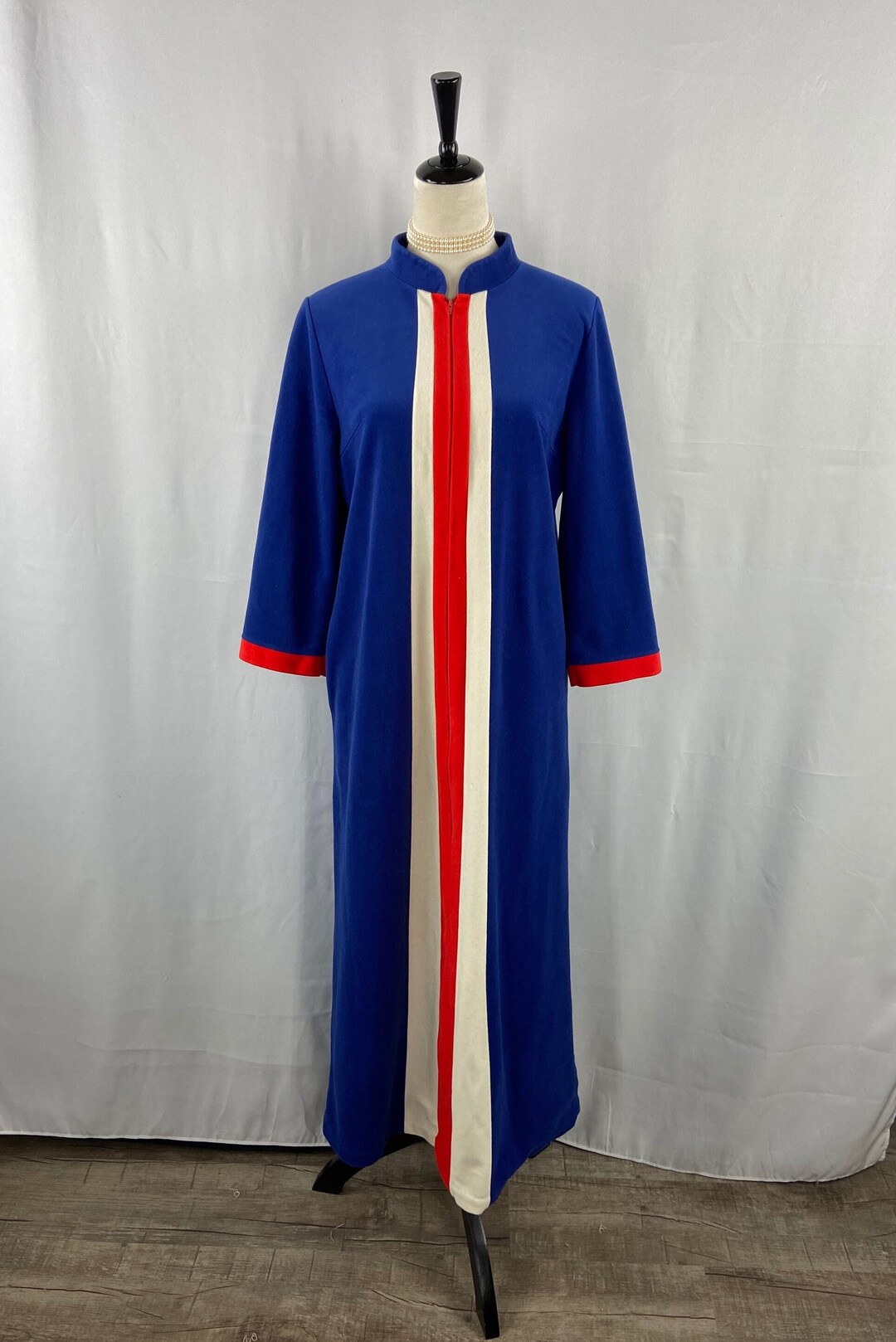 Vintage Jcpenney Royal Blue Misses Robe With Red and Cream Stripe