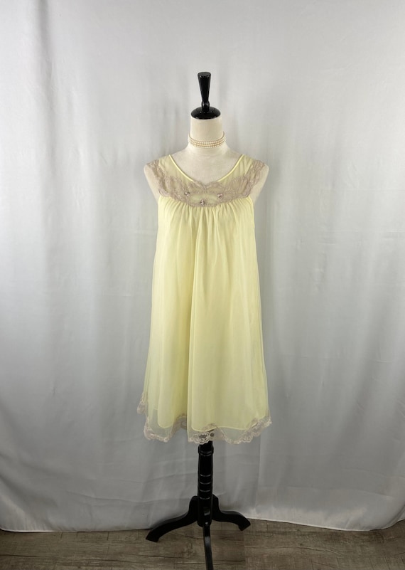 Vintage 1960s Kayser Yellow Chiffon Nightgown with