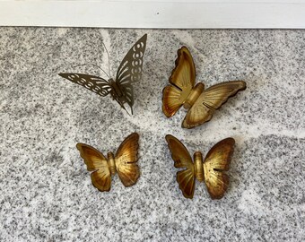 Vintage Lot of Metal Butterfly Wall Decor Set of 4 Bronze Gold Tone, Vintage Home Decor, Metal Wall Hanging, Nursery Fairytale Insect Decor