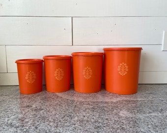 Harvest Orange Vintage Tupperware Filigree Servalier Pantry Canisters Sunburst Instant Touch Lids | 8 Piece Set MCM Mid-Century Gift