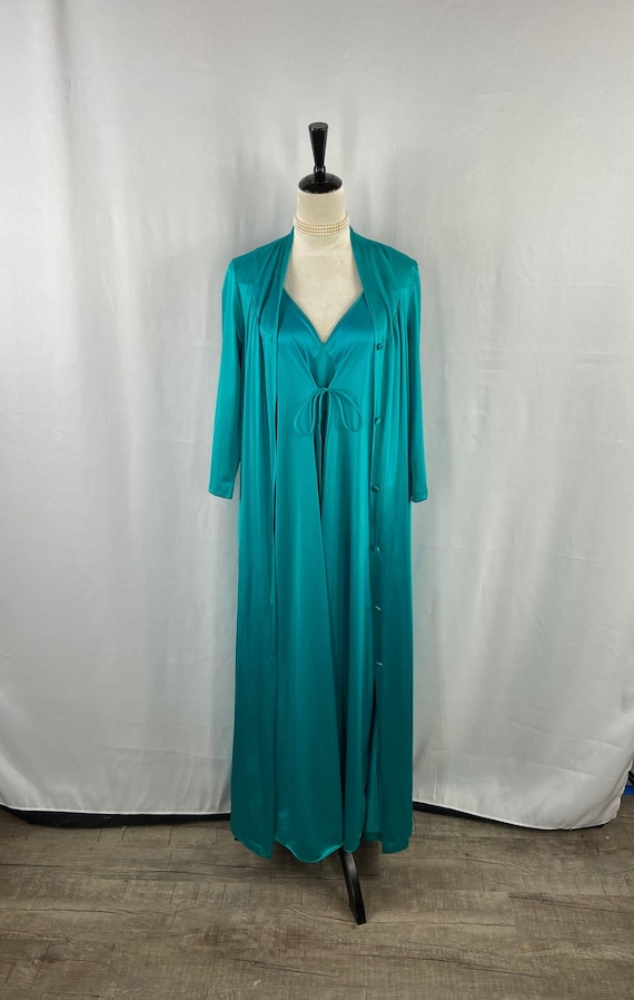 Vintage Vanity Fair Aqua Green Nightgown & Peignoi