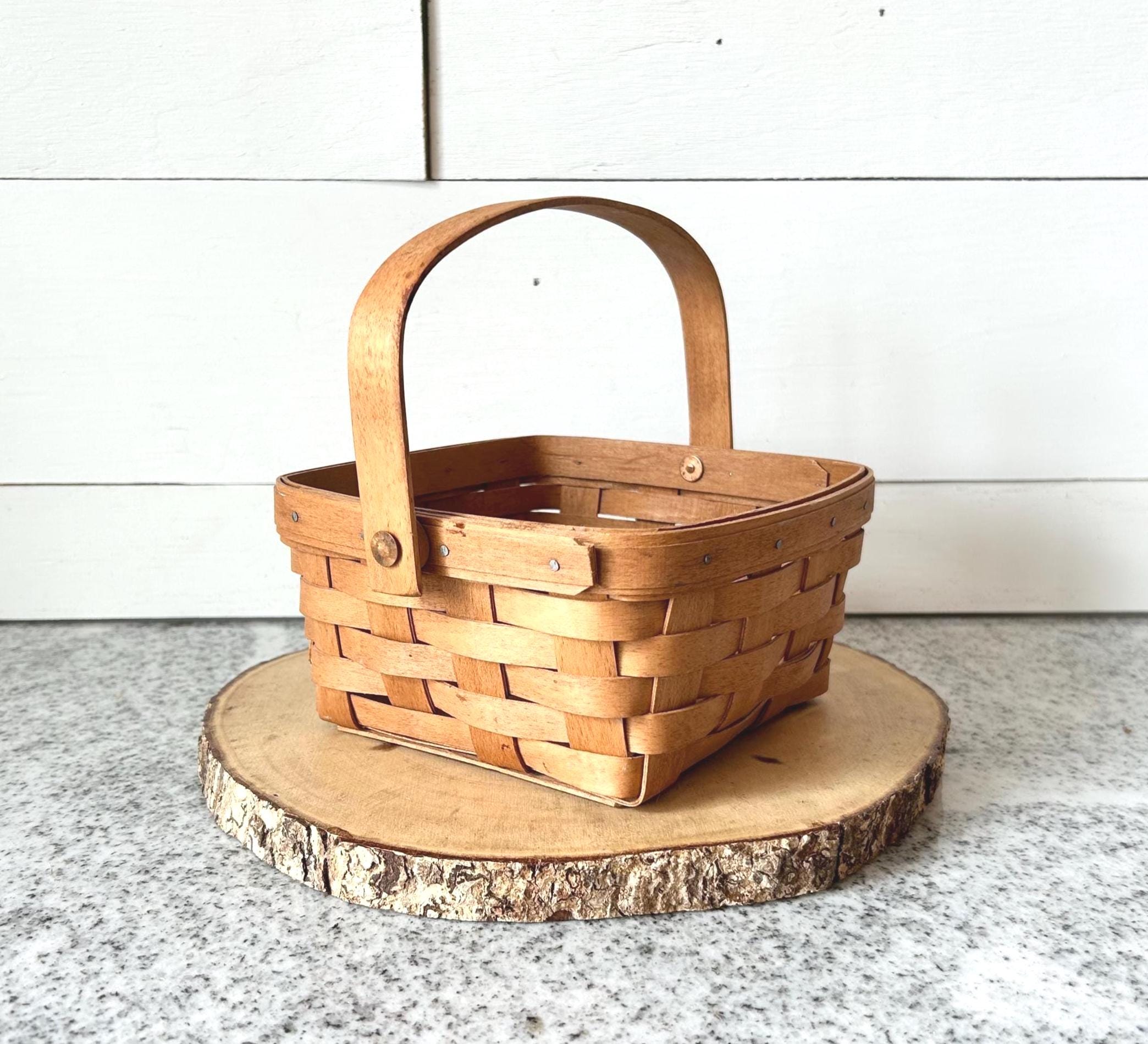 Vintage 1991 Longaberger Miniature Basket, Handwoven Square Basket