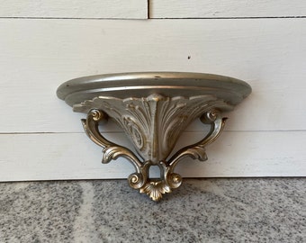 Vintage Home Interiors Small Wall Shelf, Antiqued-Style Silver and Gold Acanthus Leaf, Victorian-Inspired Decorative Collectible Display