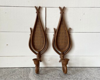 Vintage Homco Wall Candle Sconce Set 1980s, Teardrop Design with Wood-Tone Finish and Lattice, Classic Candle Holders, Boho Chic Decor