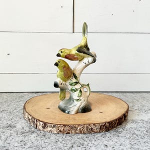 Vintage Made in California Bird Figurine, Mid-Century Hand-Painted Ceramic Birds on Tree, Cottagecore Home, Collectible California Pottery