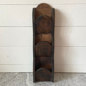 Vintage Solid Wood 3-Slot Mail Organizer in Dark Brown, Antique Style Letter Bill, Retro Wall Mounted Mail Sorter, Cottage Chic, Rustic Home