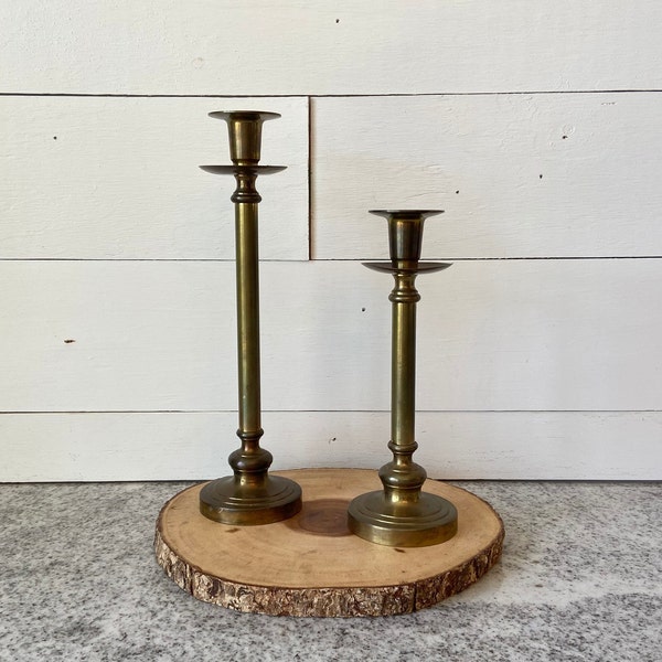 Vintage Brass Candlestick Holders, Brass Taper Candle Stands, Elegant Tabletop Decor, Classic Mantel Accent Pieces, Collectible Home Decor