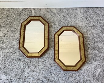 Vintage Art Deco Octagonal Wood Mirrors, Antique Style Golden Wall Mirror Set, Retro Home Decor, Collectible Mid-Century Reflective Accents