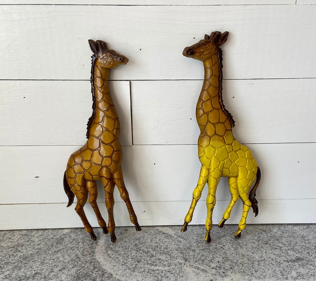 Vintage Pair of Large Cast Metal Giraffe Wall Hanging Vintage Animal