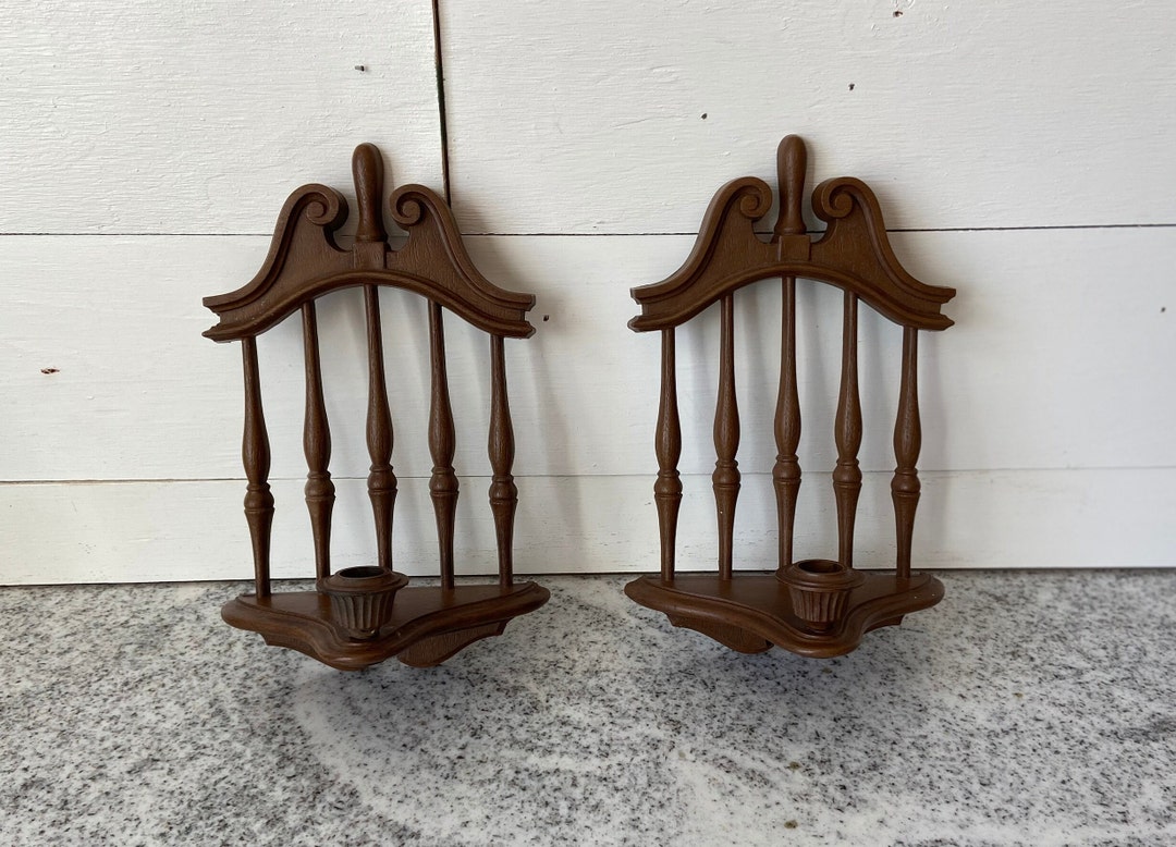 1974 Homco Vintage Candle Sconce Set of 2 Dark Brown Farmhouse
