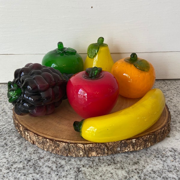 Set of 6 Vintage Assorted Art Glass Fruit with Apples Banana Grapes Pear and Orange, Vintage Kitchen, Vintage Home Decor, Blown Glass