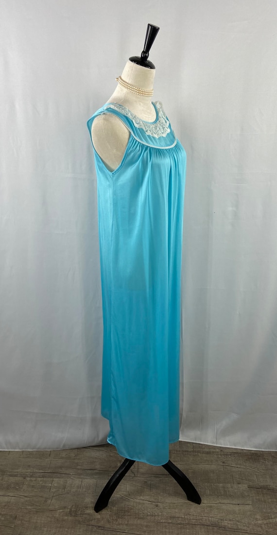 Vintage Aqua Nightgown with Lace Detail, Elegant … - image 5