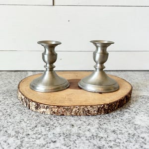 Vintage Leonard Pewter Candle Holders Pair, Weighted Colonial Candlesticks, Made in Bolivia, Rustic Mantel Decor, Farmhouse Table Accent