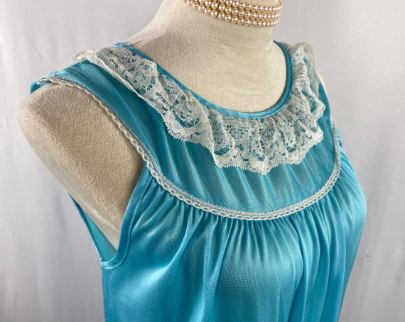 Vintage Aqua Nightgown with Lace Detail, Elegant … - image 6