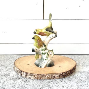 Vintage Made in California Bird Figurine, Mid-Century Hand-Painted Ceramic Birds on Tree, Cottagecore Home, Collectible California Pottery
