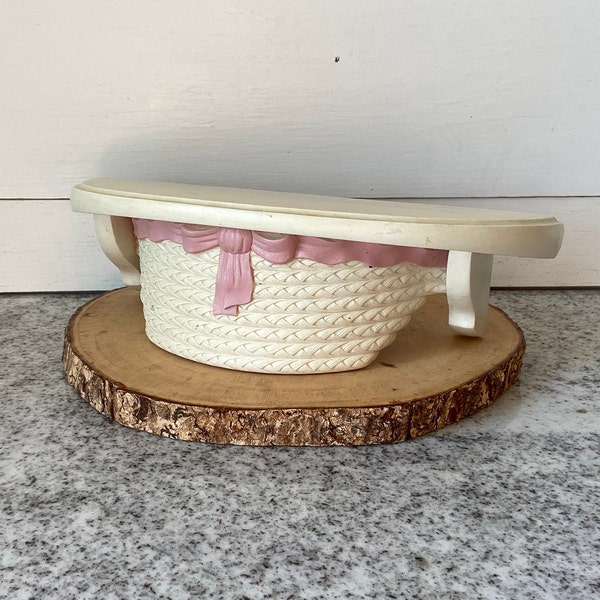 Vintage Home Interiors Wall Shelf, Cottage Chic Pink Ribbon Woven Design, Retro Collectible Display Shelf, Classic Decorative Home Accents