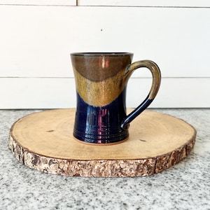Vintage Handmade Pottery Mug by George Hayes, Rustic Blue Brown Ceramic Coffee Cup, Artisan Stoneware Tea Mug, Signed Collectible Clay Mug