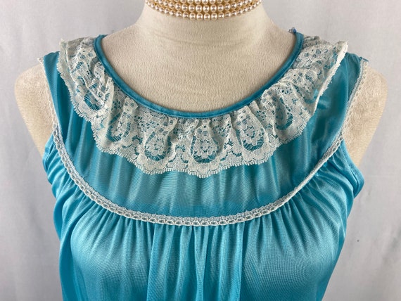Vintage Aqua Nightgown with Lace Detail, Elegant … - image 2