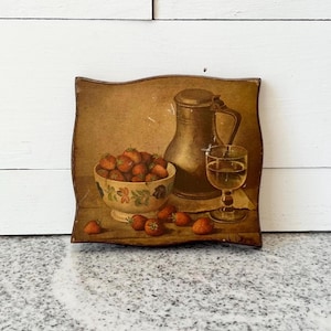 Vintage Still-Life Wood Plaque Wall Art by Henk Bos, Rustic Farmhouse Wall Hanging, Retro Kitchen Decor, Country Cottage Style, Primitive
