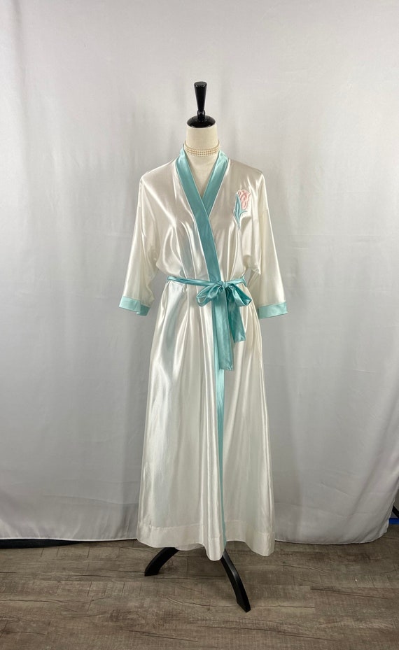 Vintage Lorraine Silk-Like Robe Size M, Full-Lengt