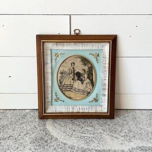 Vintage Victorian Wall Hanging, 19th Century French-Inspired Art Print in Wood Frame w/ Gold Accents, Antique Home Decor, Romantic Wall Art
