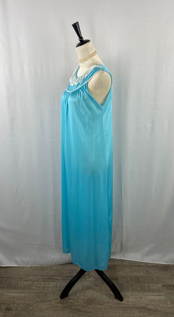 Vintage Aqua Nightgown with Lace Detail, Elegant … - image 3
