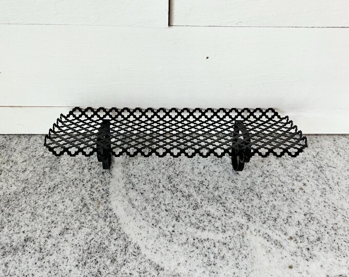 Vintage Black Metal Wall Shelf With Quatrefoil Lattice Pattern, Heart ...
