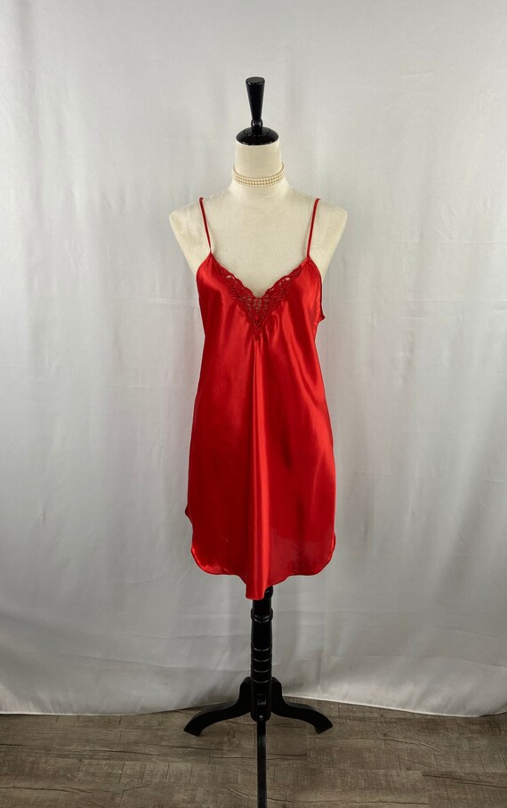 Vintage Intimate Affair Silky Red Chemise Size M, 